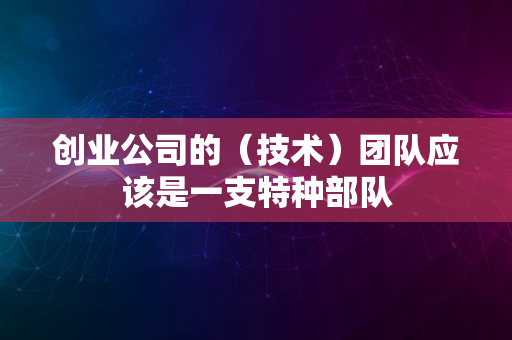 创业公司的（技术）团队应该是一支特种部队