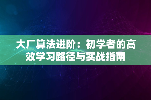 大厂算法进阶：初学者的高效学习路径与实战指南