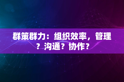 群策群力：组织效率，管理？沟通？协作？